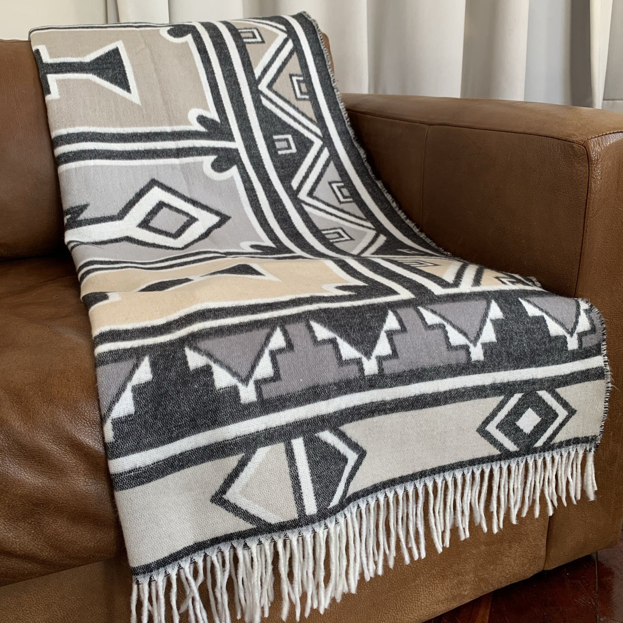 Ndebele throw grey and black geometric pattern